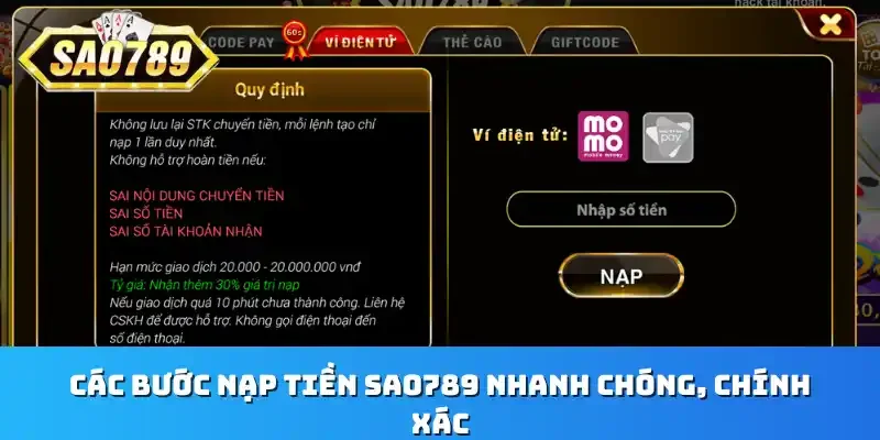 Các bước nạp tiền Sao789 nhanh chóng, chính xác